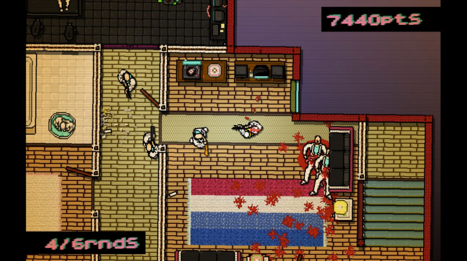 Hotline Miami Screenshot, showing the level of detail in the pixel art