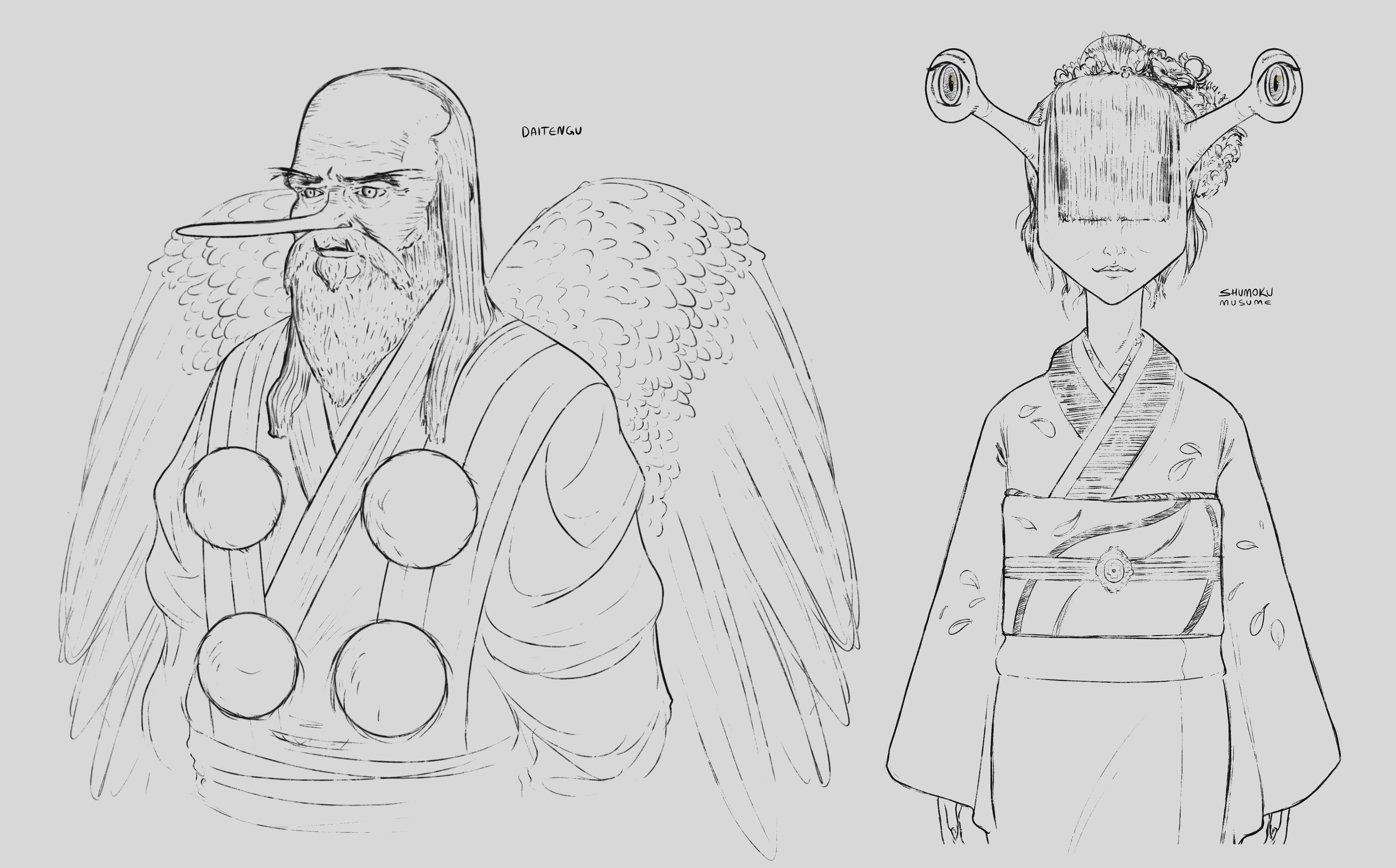 Concept Art for Daitengu and Shumoku